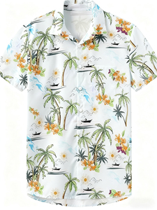 เสื้อเชิ้ตฮาวายชาย แขนสั้น ติดกระดุม เสื้อลำลองฤดูร้อน ลายพิมพ์ดอกไม้เขตร้อน เสื้อเชิ้ตชายหาดแบบอโลฮ่า - Product Image 1