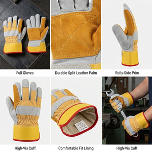 Gants de travail en cuir de vachette pleine fleur de haute qualité avec dos en coton perforé résistant à l'abrasion pour la construction et l'industrie - Product Image 2