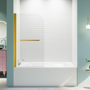 31 \ "W X 55 \" H Puertas de ducha sin marco 1/4 \ "Grueso SGCC Vidrio templado Panel de puerta de pivote de oro cepillado para baño de bañera - Product Image 1