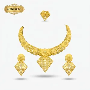 Designer 24K Gold Plated Geometric African Jewelry Set for Women <b>Statement</b> <b>Necklace</b> with Earrings & Ring Fashion - Product Image 4