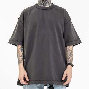 T-shirt ample et oversize personnalisé pour homme, style décontracté, coupe carrée, effet vieilli, délavé, design vintage, épaules tombantes, couleur unie - Product Image 4