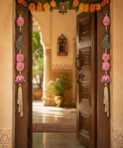 MDF Peacock <b>Door</b> Hanging Shubh Labh Golden <b>Beads</b> Diwali Puja Decoration Indian Wedding Garland Printed High Quality Handmade - Product Image 1
