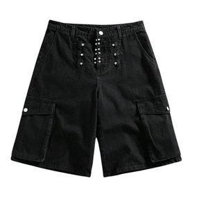 Custom Mens Multi Pocket Cargo <b>Denim</b> Shorts Vintage Wash Drawstrings Straps Baggy Streetwear Y2K Oversized Wide Leg Jorts Shorts - Product Image 6