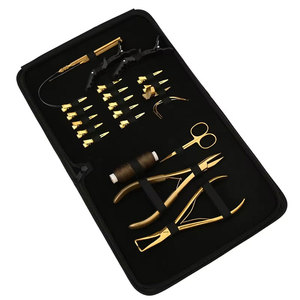 Kit d'extension de cheveux professionnel de haute qualité en acier inoxydable avec pinces à extension à forte adhérence, accessoires de colle et outil de bouclage - Product Image 1