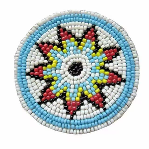 Handcrafted Eco-Friendly Red Flower <b>Beaded</b> <b>Coaster</b> Pearl Embellishment Custom Embroidery Native Design for Home Hotel Restaurant - Product Image 1