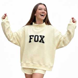 OEM Premium Women <b>Mock</b> <b>Neck</b> Sweatshirt Soft 100% Cotton Oversized Pullover Winter Casual Streetwear <b>Top</b> Front Logo OEM Service - Product Image 4