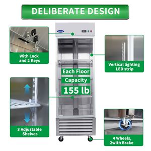 27 \ "commerciale in acciaio inox Reach-in Merchandiser frigorifero 23 Cu.ft Display Freezer frigo porta a vetri a battente LED - Product Image 6