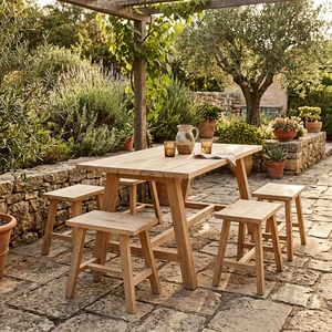 Tabouret rectangulaire en teck massif, tabourets de salon, ottomanes, banc en bois artisanal, chaise basse d'appoint, mobilier d'extérieur - Product Image 4