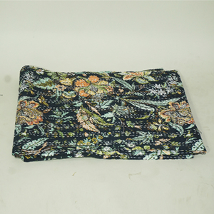 Handmade Reversible Floral Kantha Quilt Organic Cotton Bohemian <b>Bedspread</b> All Season Home Decor - Product Image 3