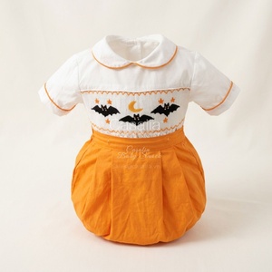 Casalia Baby Girls Halloween Black Embroidered Puff Sleeve Dress Peter Pan Collar A-Line <b>Mini</b> Satin Smock Autumn Cute Style - Product Image 4