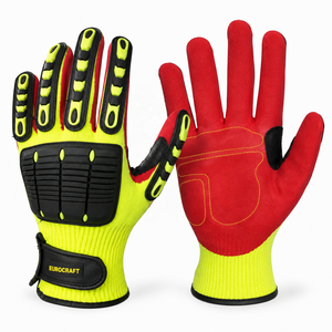 Mechanical Safety <b>Gloves</b> Orange Black PU Anti-Slip <b>Knit</b> Wrist General Purpose - Product Image 2