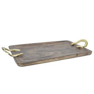 Commercial Use Food <b>Serving</b> <b>Trays</b> With <b>Gold</b> Horse Shoe Handles Decorative <b>Trays</b> Natural Wood Crafts Handmade <b>Tray</b> For Restaurant - Product Image 4