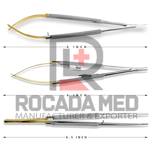 Ensemble de 3 ciseaux de micro-chirurgie Castroviejo, porte-aiguilles, pinces en acier inoxydable |   Instruments microchirurgicaux - Product Image 2