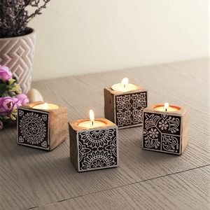Handmade Wooden Square <b>Tea</b> Light Candle Holder Set Rustic Wooden Candle <b>Stand</b> for Home, Wedding & Event Decor Wholesale - Product Image 1