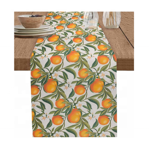 Luxury Accent For Occasions 100% Cotton Embroidered Minimalistic Oranges Table <b>Runner</b> 180 GSM 80 Inch India Private Label UPS - Product Image 1
