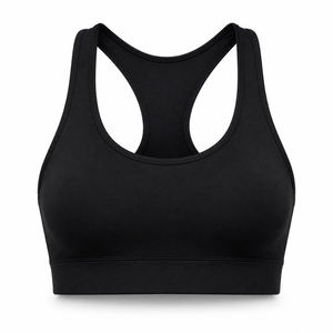 Sujetador deportivo ajustable negro talla grande 2026 con abertura frontal y espalda con orificio, liso y de alta elasticidad para fitness de mujer adulta - Product Image 1