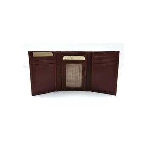 Cartera Triple Plegable Premium para Hombre con Compartimento para Monedas con Cierre, Múltiples Ranuras para Tarjetas de Crédito, Diseño Delgado, Cuero Genuino Marrón, Estuche para Identificación - Product Image 1