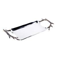 Plateau décoratif rectangulaire long de luxe doré avec poignées latérales intégrées, plat d'appoint en métal, centre de table, décoration intérieure, vente en gros