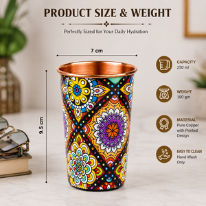 Vaso de Cobre Puro con Diseño Impreso, Hecho a Mano, Ayurvédico, Decorativo, para Hogar, Hotel, Restaurante, Bar - Product Image 5