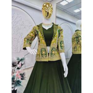 Sai Creation Designer Handmade A-Line Lehenga Choli for Party Wear Embroidered Organza <b>Sequins</b> & Crop <b>Top</b> Natural Waistline - Product Image 6