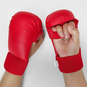 Wholesale Driftwear Impex Custom Logo Blue Karate Mitts WKF Style PU Leather Hook Loop Closure Unisex Training Gloves - Product Image 1