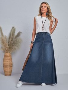 Jupe en jean plissée taille haute pour femme, coupe trapèze, longueur midi, délavée, unie, style streetwear décontracté - Product Image 4