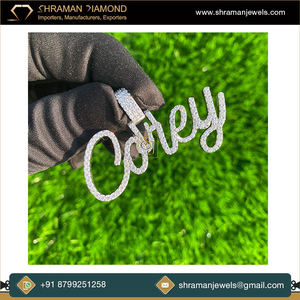 925 <b>Silver</b> Trendy Hip Hop Cursive <b>Initial</b> Letter Name Pendant Custom Iced Charms <b>Necklace</b> Lab Grown Diamond Personalized Unisex - Product Image 2