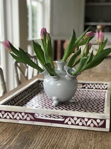 Plateau de service en résine fait à la main pour la maison hôtel restaurant multi-usages rectangle incrustation d'os plateau de stockage d'affichage décoratif - Product Image 4