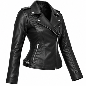 Custom <b>Women</b> <b>Leather</b> <b>Jacket</b> Biker <b>Leather</b> <b>Jacket</b> Asymmetric Zip <b>Moto</b> <b>Jacket</b> Lapel Collar Custom <b>Women's</b> Casual <b>Leather</b> <b>Jacket</b> - Product Image 3