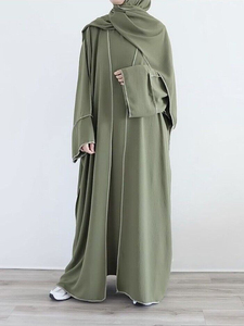 Nouvel ensemble Abaya musulmane de Dubaï, dernier design, couleur unie, 3 pièces avec hijab, Abaya femme, Kaftan en crêpe, Khimar, ensembles Abaya musulmanes pour femmes - Product Image 5