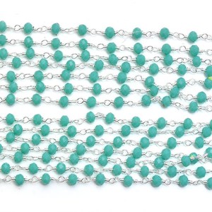 Chaîne de chapelet en amazonite hydrofattée, perles rondelles facettées de 3 mm, chaîne enroulée de fil plaqué argent pour la fabrication de bijoux - Product Image 1