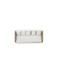 Canapé d'extérieur minimaliste en bois à trois places avec coussins blancs, mobilier de jardin durable pour salon ou salle d'attente - Product Image 2