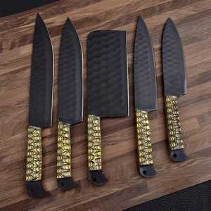 Latest Cooking Stainless Steel Professional Kitchen Knife Set,Hand Forge Butcher Cleaver Knives With wood Handle (Leather <b>Case</b>) - Product Image 1