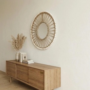 Wooden Beads Detailing Rope And Rattan <b>Mirror</b> For Boho Wall Decor Rustic Handmade Natural Home Interior Accent <b>Mirror</b> - Product Image 3