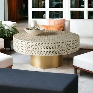 Mesa de Centro Premium con Incrustaciones de Hueso Negro, Hecha a Mano con Madera de Pino y MDF, Ecológica, Impermeable y Decorativa para un Salón Moderno - Product Image 2