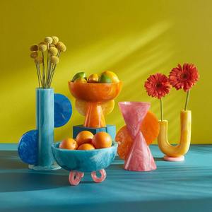 Assiettes à salade et plateaux à pizza modernes de luxe, en résine, forme irrégulière, effet tourbillon, faites à la main, durables, personnalisables, pour la maison et l'hôtellerie, rose - Product Image 2