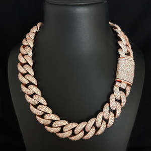 Cadena Cubana de 23mm con Moissanita, Plateada en Plata y Oro de 14k, Certificada por GRA, Collar de Lujo para Hombre - Product Image 1