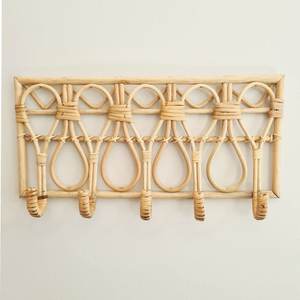 Ganchos de pared de ratán más vendidos Organización del hogar Panel de gancho hecho a mano natural para abrigos y colgar llaves - Product Image 5