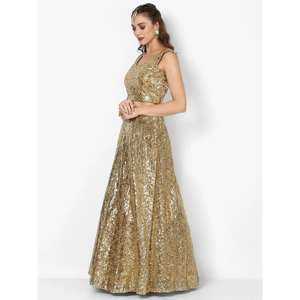 Superbe tenue de fête dorée brodée en filet Lehenga Choli - Product Image 4