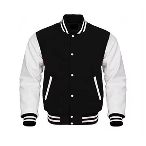 Genuine Wool Stand Collar Patchwork Design Varsity <b>Baseball</b> <b>Jacket</b> with Zipper Closure Front Logo Thick Lining <b>for</b> <b>Men</b> - Product Image 4