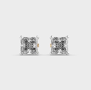 IGI Certified Princess Cut Lab Grown Diamond Stud <b>Earrings</b> 9K Rose / Yellow / White Gold Solitaire Princess Diamond <b>Earrings</b> - Product Image 1