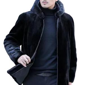 Parka en fausse fourrure pour homme, col montant épais, fermeture éclair, couleur unie, manches classiques, vêtement d'extérieur avec capuche - Product Image 1