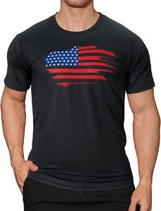 Camiseta de Manga Corta Negra para Hombre, Estampado de Bandera Americana, Secado Rápido, Informal, Verano, Logotipo Frontal, Cuello en V, Tejido de Poliéster - Product Image 1