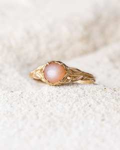 Bague en Pierre de Lune Pêche Tika en Argent Sterling 925 Plaqué Or 14 carats, Motif Feuilles de Vigne, Bague de Fiançailles Unique, Bijou de Promesse et Pierre de Naissance - Product Image 5