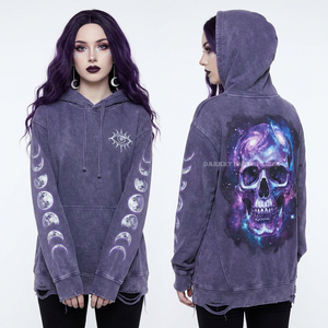 Sweat-shirt à capuche double manches pour femme 350 GSM, violet mauve, avec imprimé crâne boussole céleste et broderie personnalisée astrolabe, vente en gros - Product Image 6