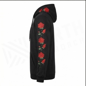Sudadera con Capucha Negra para Hombre Noith Approach con Bordado de Rosa Roja, Diseño Floral, Corte Regular, Informal, con Bolsillo Delantero, para Otoño - Product Image 3