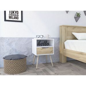 Mesita de noche Haverson White and Light Oak con 1 cajón y 1 estante - Product Image 1