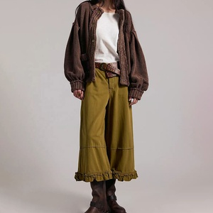 Custom <b>Brown</b> Inside-out Stitching <b>Women's</b> Solid Color Knitted <b>Cardigan</b> With Balloon Sleeve Casual Autumn Hand Knitted <b>Cardigan</b> - Product Image 4