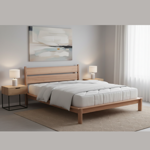 Cadre de lit king size en teck massif au design moderne, couleur naturelle, avec tailles personnalisables pour la maison, l'hôtel, l'appartement, les meubles - Product Image 3
