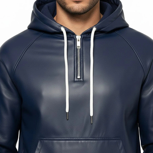 Ensemble Coordonné de Luxe en Cuir Véritable pour Homme : Veste Streetwear et Pantalon Jogger, Survêtement Tendance Doublé Polaire Coupe-Vent à Capuche - Product Image 6